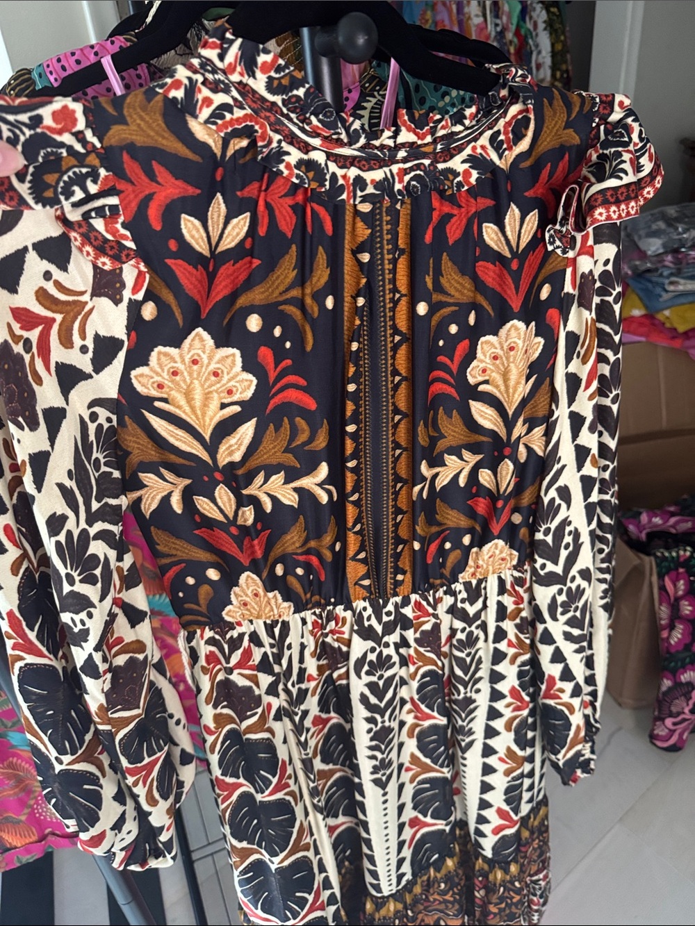 FARM Rio Tapestry Garden High-neck Dress with Belt - Picture 3 of 12
